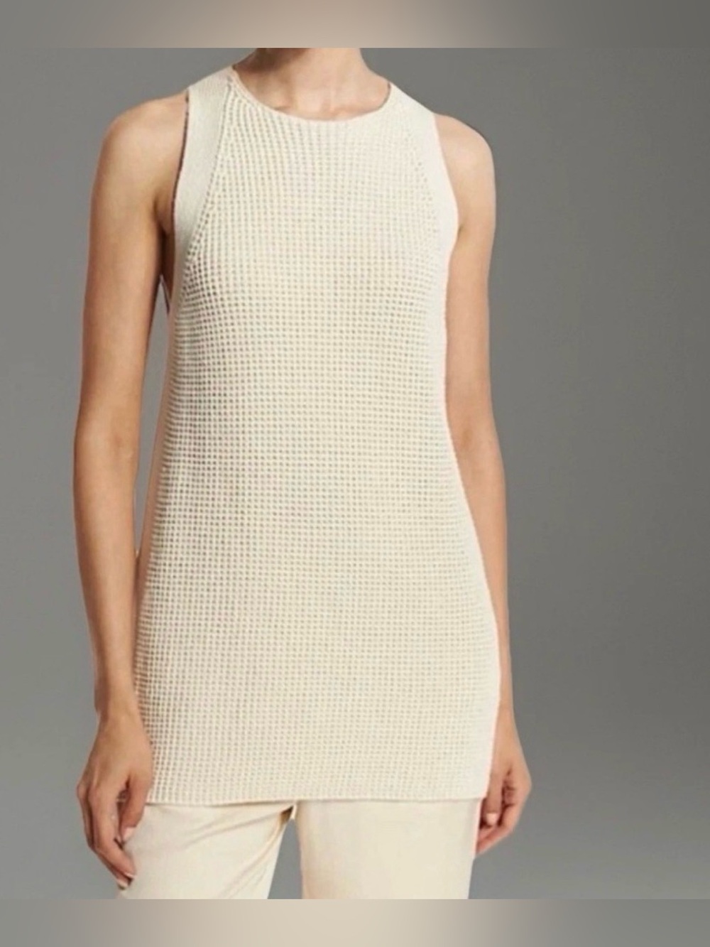 Vince Cream Knit Waffle Sleeveless Sweater Tank
